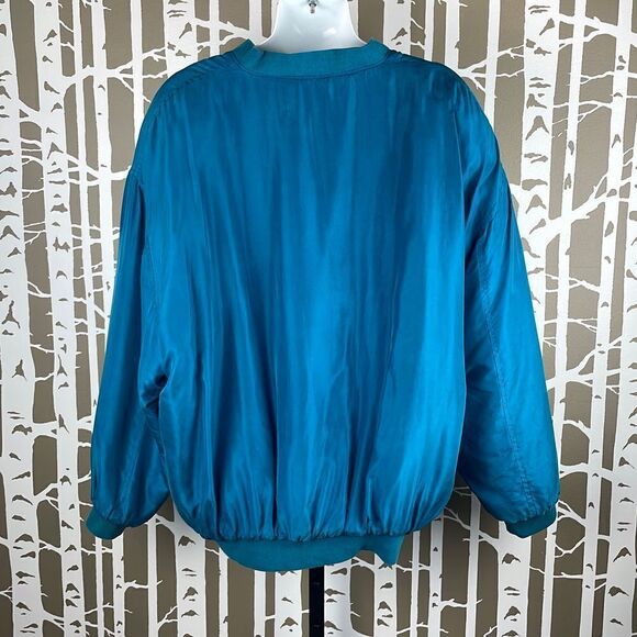 100% Silk Vtg 90s Bomber Jacket L - Picture 2 of 10